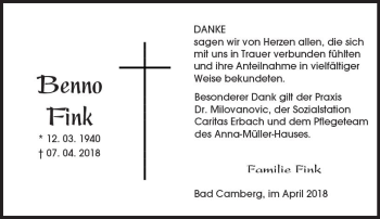 Traueranzeige von Benno Fink von  Camberger Anzeiger