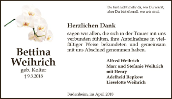 Traueranzeige von Bettina Weihrich von Trauerportal Rhein Main Presse