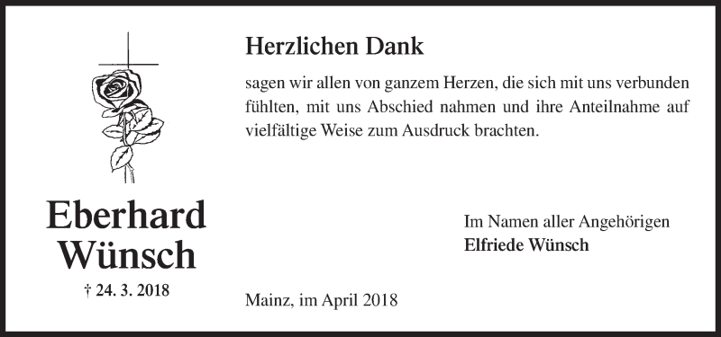  Traueranzeige für Eberhard Wünsch vom 21.04.2018 aus Trauerportal Rhein Main Presse