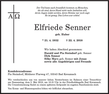 Traueranzeige von Elfriede Senner von Trauerportal Rhein Main Presse