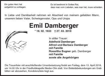 Traueranzeige von Emil Damberger von Trauerportal Rhein Main Presse