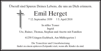 Traueranzeige von Emil Herget von  Usinger Anzeiger