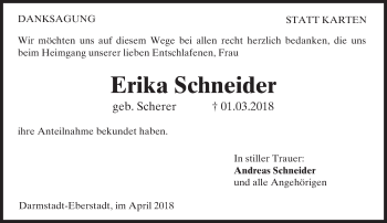Traueranzeige von Erika Schneider von Trauerportal Rhein Main Presse