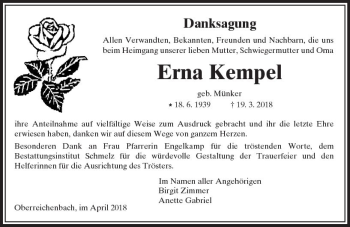 Traueranzeige von Erna Kempel von  Kreisanzeiger