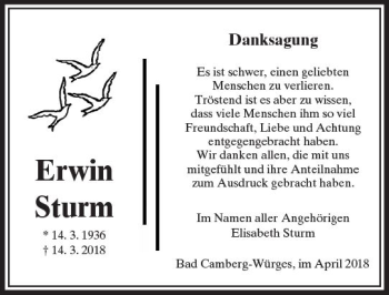 Traueranzeige von Erwin Sturm von  Camberger Anzeiger
