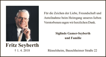 Traueranzeige von Fritz Seybarth von Trauerportal Rhein Main Presse