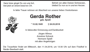 Traueranzeige von Gerda Rother von Trauerportal Rhein Main Presse