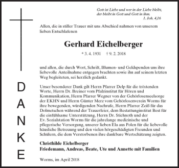 Traueranzeige von Gerhard Eichelberger von Trauerportal Rhein Main Presse