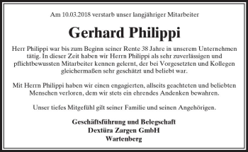 Traueranzeige von Gerhard Philippi von VRM Trauer