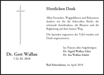 Traueranzeige von Gert Wallau von Trauerportal Rhein Main Presse