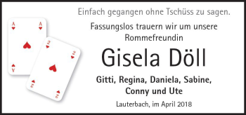 Traueranzeige von Gisela Döll von VRM Trauer