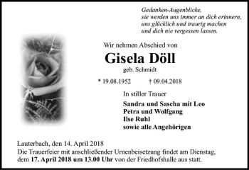 Traueranzeige von Gisela Döll von VRM Trauer