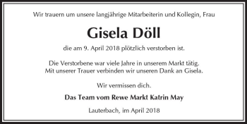 Traueranzeige von Gisela Döll von VRM Trauer