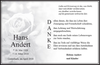 Traueranzeige von Hans Andert von VRM Trauer