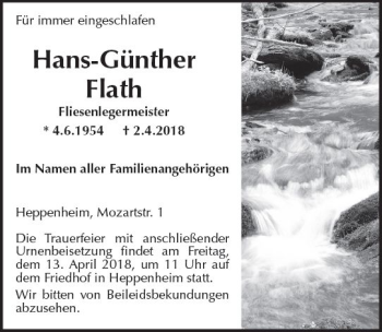 Traueranzeige von Hans-Günther Flath von Trauerportal Rhein Main Presse