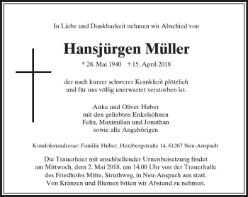 Traueranzeige von Hansjürgen Müller von  Usinger Anzeiger