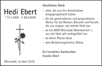 Traueranzeige von Hedi Ebert von Trauerportal Rhein Main Presse