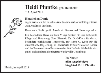 Traueranzeige von Heidi Pluntke von Trauerportal Rhein Main Presse