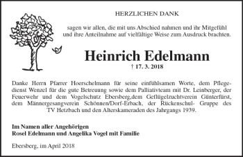 Traueranzeige von Heinrich Edelmann von Trauerportal Rhein Main Presse