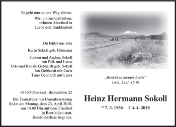 Traueranzeige von Heinz Hermann Sokoll von Trauerportal Rhein Main Presse