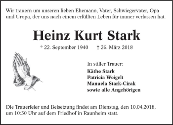 Traueranzeige von Heinz Kurt Stark von Trauerportal Rhein Main Presse