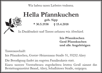 Traueranzeige von Hella Pfannkuchen von Trauerportal Rhein Main Presse