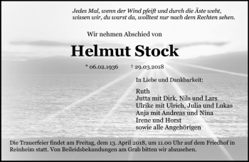 Traueranzeige von Helmut Stock von Trauerportal Rhein Main Presse