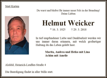 Traueranzeige von Helmut Weicker von VRM Trauer