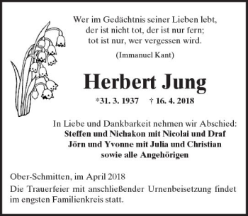 Traueranzeige von Herbert Jung von  Kreisanzeiger
