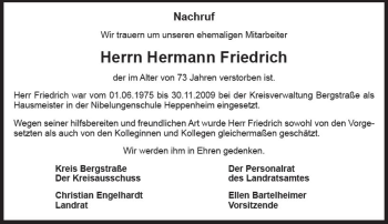 Traueranzeige von Hermann Friedrich von Trauerportal Rhein Main Presse