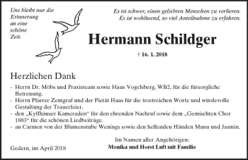 Traueranzeige von Hermann Schildger von  Kreisanzeiger