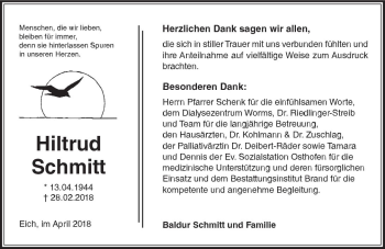 Traueranzeige von Hiltrud Schmitt von Trauerportal Rhein Main Presse