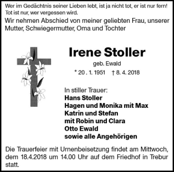 Traueranzeige von Irene Stoller von Trauerportal Rhein Main Presse