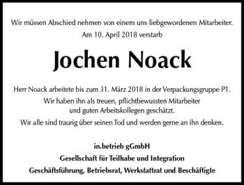 Traueranzeige von Jochen Noack von Trauerportal Rhein Main Presse