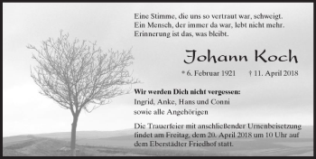 Traueranzeige von Johann Koch von Trauerportal Rhein Main Presse