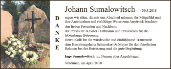 Traueranzeige von Johann Sumalowitsch von Trauerportal Rhein Main Presse