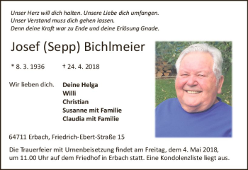 Traueranzeige von Josef Bichlmeier von Trauerportal Rhein Main Presse