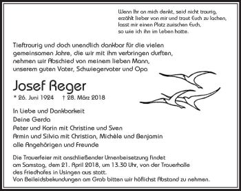 Traueranzeige von Josef Reger von  Usinger Anzeiger