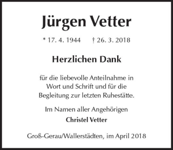Traueranzeige von Jürgen Vetter von Trauerportal Rhein Main Presse