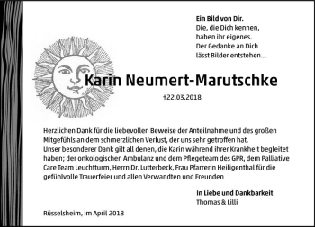 Traueranzeige von Karin Neumert-Marutschke von Trauerportal Rhein Main Presse