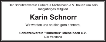 Traueranzeige von Karin Schnorr von  Usinger Anzeiger