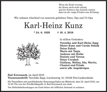 Traueranzeige von Karl-Heinz Kunz von Trauerportal Rhein Main Presse