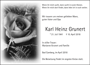 Traueranzeige von Karl Heinz Grunert von  Camberger Anzeiger