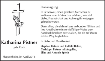 Traueranzeige von Katharina Pistner von Trauerportal Rhein Main Presse