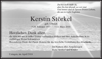 Traueranzeige von Kerstin Störkel von  Usinger Anzeiger
