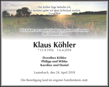 Traueranzeige von Klaus Köhler von VRM Trauer