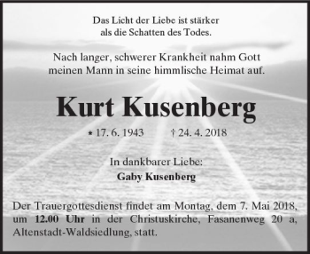 Traueranzeige von Kurt Kusenberg von  Kreisanzeiger