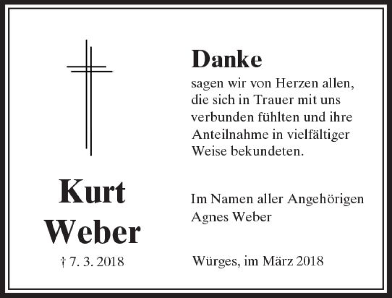  Traueranzeige für Kurt Weber vom 05.04.2018 aus  Camberger Anzeiger