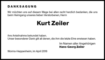 Traueranzeige von Kurt Zeiler von Trauerportal Rhein Main Presse