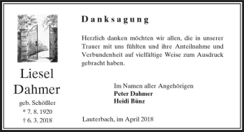 Traueranzeige von Liesel Dahmer von VRM Trauer